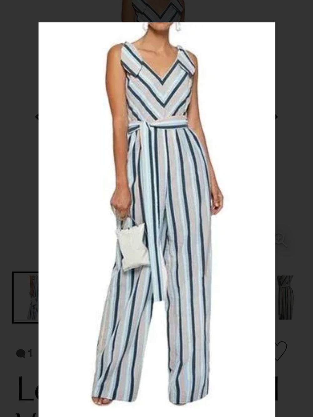 Lela Rose Striped V-Neck Wide-Leg Jumpsuit in Blue and White